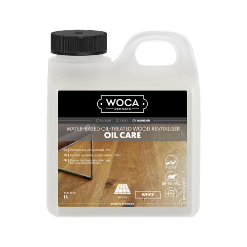 watergedragen onderhoudsolie van Woca met wit pigment