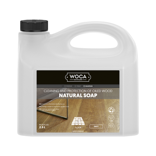 Woca houtzeep 2.5L grijs voor het regelmatig onderhouden van houten vloeren